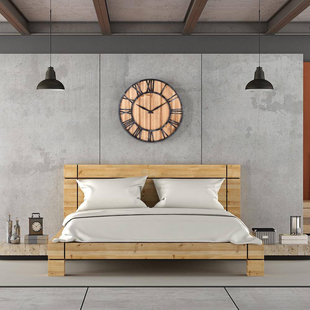 Runde Wanduhr Holz und Metall | Modernes Industriedesign 40 cm 2