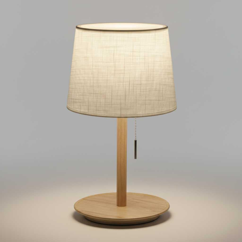 Nordische Walnusslampe | Elegante Tischleuchte mit Stoffschirm