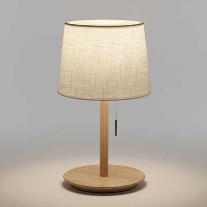Nordische Walnusslampe | Elegante Tischleuchte mit Stoffschirm