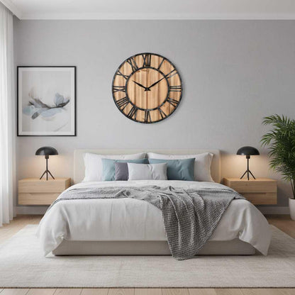 Runde Wanduhr Holz und Metall | Modernes Industriedesign 40 cm