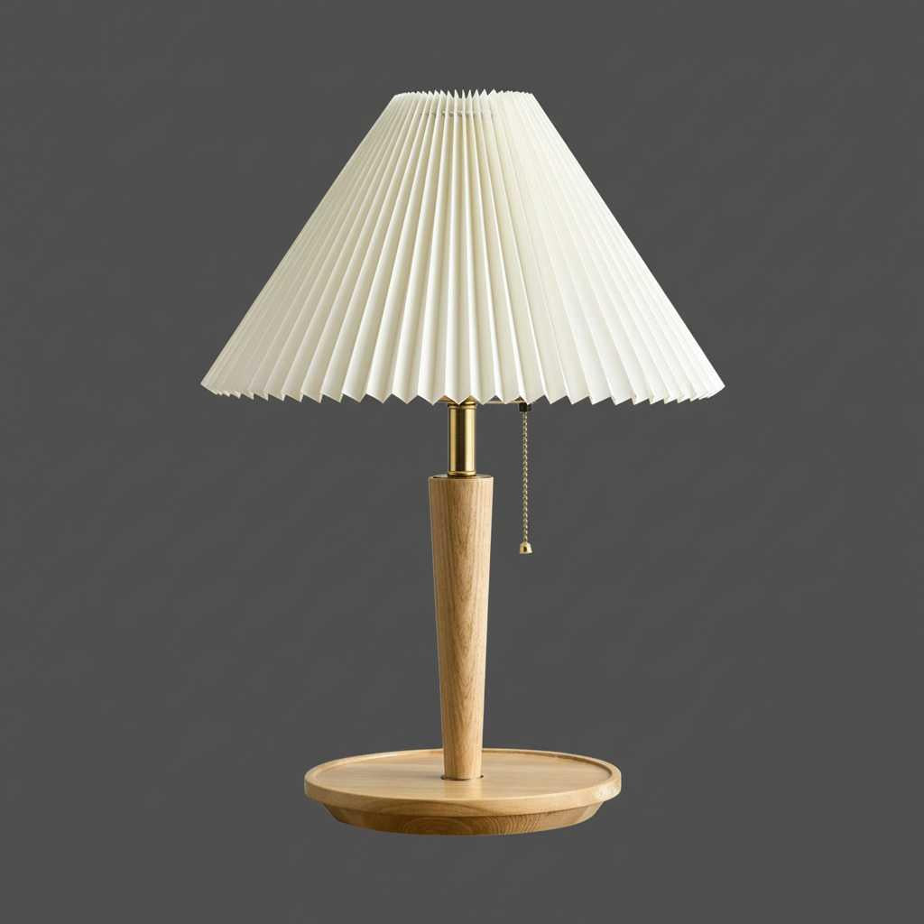 Vintage Tischlampe | Plissiertes Holz Design 30 cm