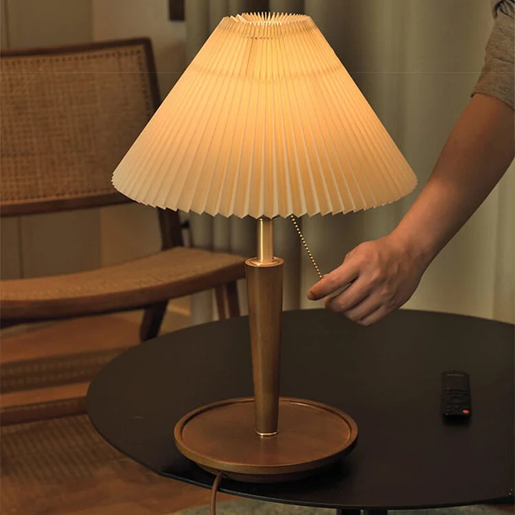 Vintage Tischlampe | Plissiertes Holz Design 30 cm 3