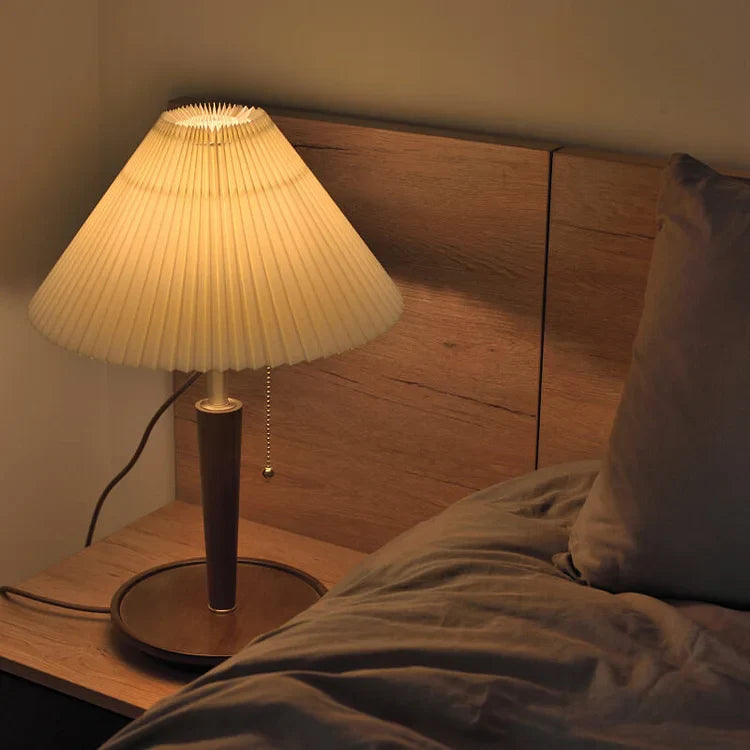 Vintage Tischlampe | Plissiertes Holz Design 30 cm 4