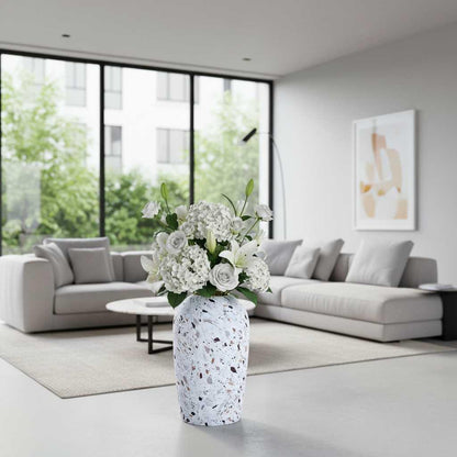 Weiße Keramikvase im Terrazzo-Stil | Blumenvase für Tisch